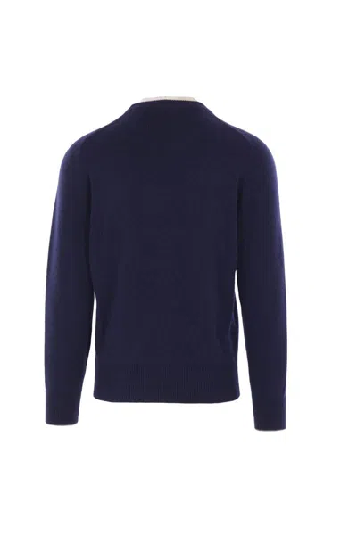 Brunello Cucinelli Cashmere Crew Neck Sweater With Ribbed Finish In Blue