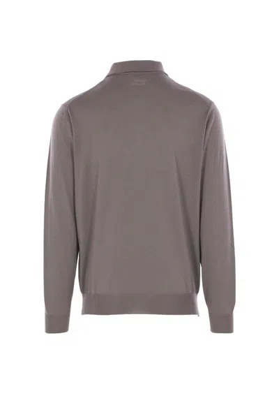 Lardini Long-sleeve Polo Shirt With Classic Collar In Gray