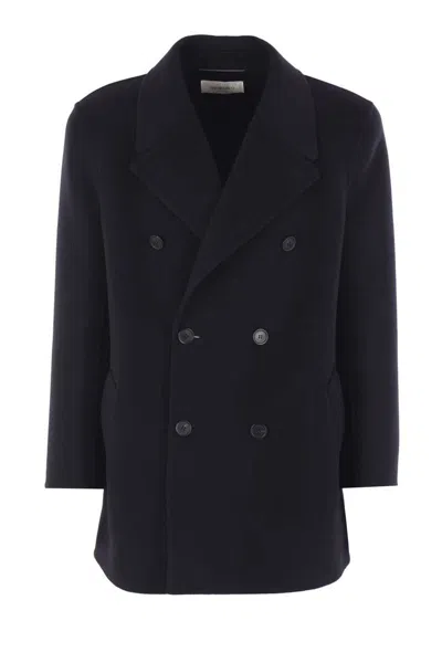 Saint Laurent Double Breasted Jacket Notched Lapel In Black