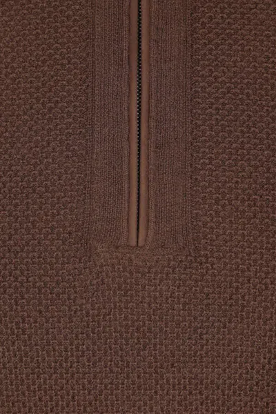 Zegna Long-sleeved Half-zip Sweater In Brown