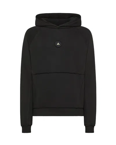 Peuterey Ribbed Knit Hoodie With Polished Finish In Black