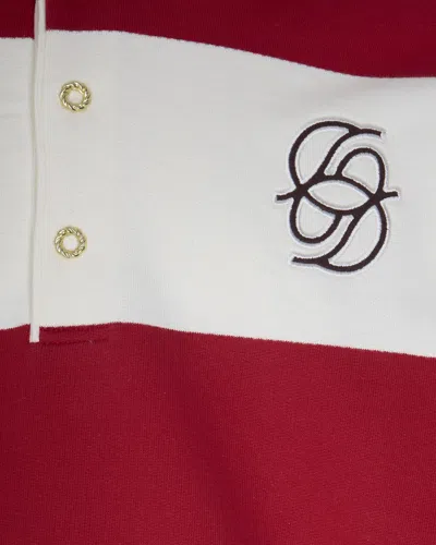 Drôle De Monsieur Striped Long Sleeve Polo Shirt With Embroidery In Red