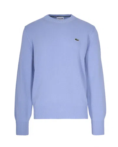 Lacoste Crew Neck Sweater Ribbed Cuffs And Hem In Blue