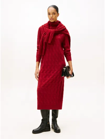 Tommy Hilfiger Wool Cable Knit Sweater Dress In Red