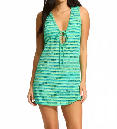 Seafolly Calypso Open Stitch Cover-up Minidress In Green