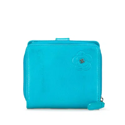 Pre-owned Chanel Camellia Bifold Wallet Light Blue