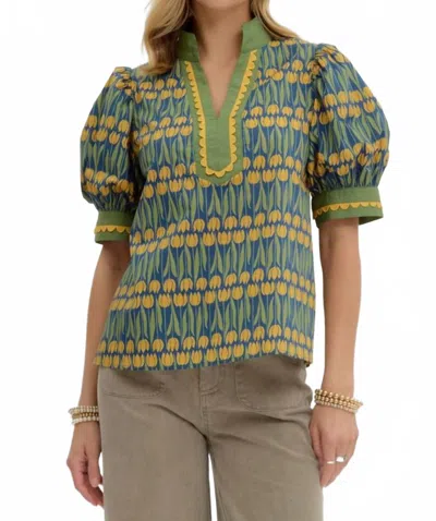 Entro Scalloped Trim Golden Tulip Top In Green In Green