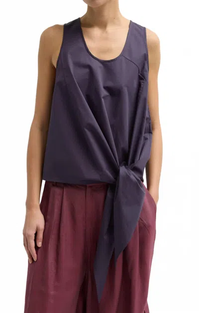 Tibi Tie Front Sleeveless Top In Eggplant In Nude