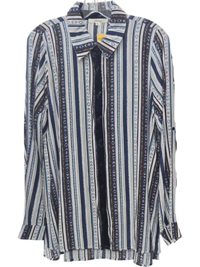 Andree By Unit Women's Striped Button Up Shirt In Navy In Blue
