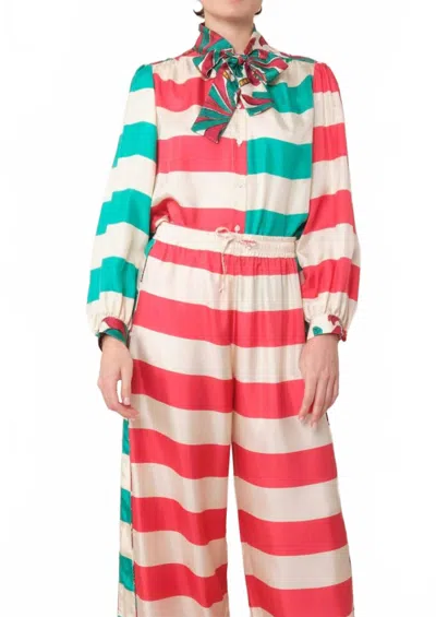La Prestic Ouiston Francoise Long Sleeve Blouse In Mix Raye Polo Fuschia In Multi