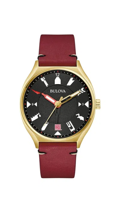Bulova Frank Lloyd Mens Automatic Leather Strap Watch 97a192 In Burgundy
