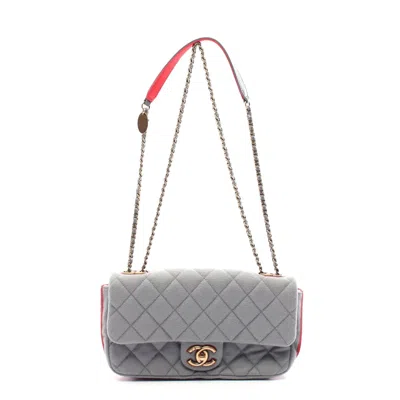 Pre-owned Chanel Matelasse Shoulder Bag Leather Canvas Felt In Gray
