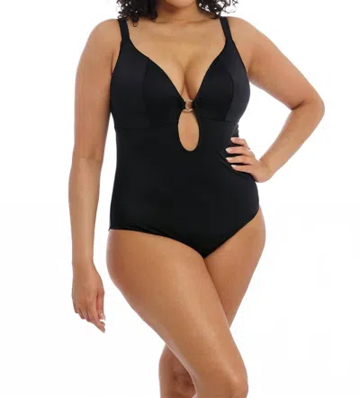 Elomi Plain Sailing Non Wired Plunge One-piece Swimsuit In Black In Black