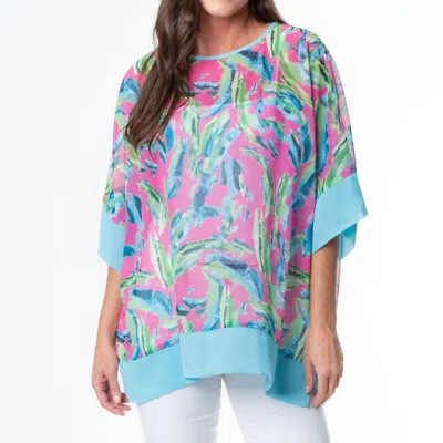 Elsie & Zoey Lexi Boho Tropical Brush Sheer One Size Poncho Cover Up In Teal Pink In Multi