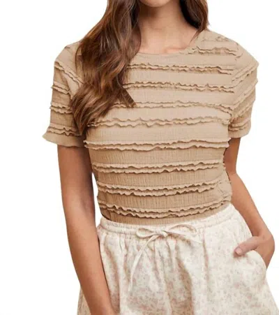 Anniewear Ruffle Trim Textured Knit Short Sleeve Top In Latte In Neutral
