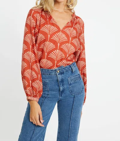 Caballero Miki Long Sleeve Top In Ginko Breeze Rust In Multi
