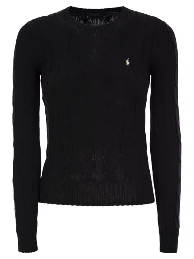 Polo Ralph Lauren Slim-fit Cable Knit Sweater With Classic Design In Black