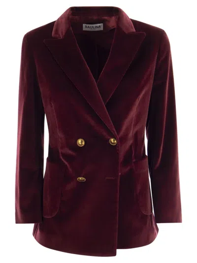 Saulina Antonia - Single-breasted Velvet Jacket In Burgundy