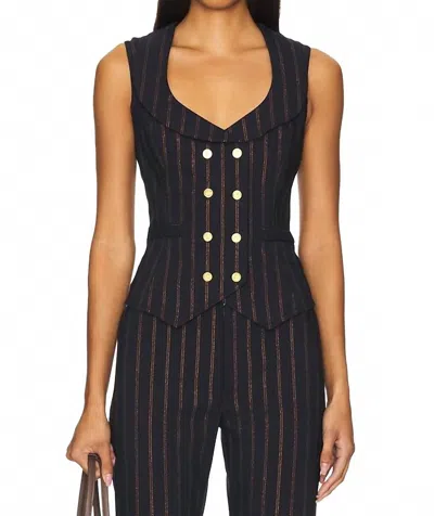 Smythe Portrait Neck Vest In Navy Copper Pinstripe In Multi