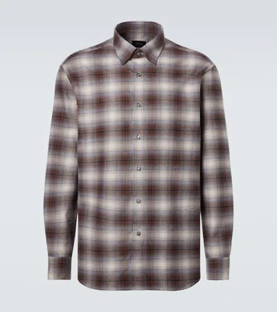 Brioni Checked Cotton Flannel Shirt In Brown