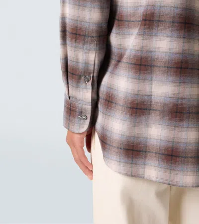 Brioni Checked Cotton Flannel Shirt In Brown