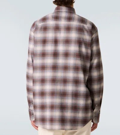 Brioni Checked Cotton Flannel Shirt In Brown