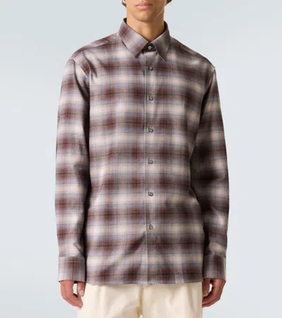 Brioni Checked Cotton Flannel Shirt In Brown