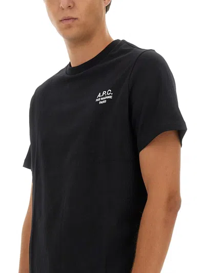 Apc A.p.c. Men Black Crewneck T-shirt With Logo Embroidered On The Front In Cotton Man In Black