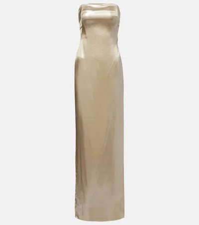 Galvan Ized Strapless Metallic Satin Gown In Neutral