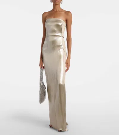 Galvan Ized Strapless Metallic Satin Gown In Neutral