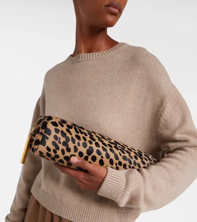 Khaite Kyle Leopard Print Genuine Calf Hair Pencil Case In Multi