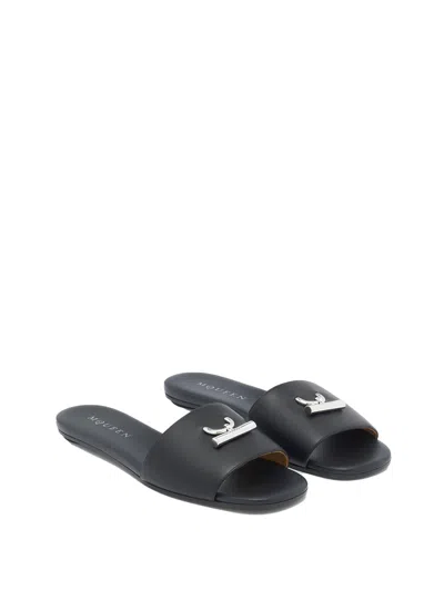 Alexander Mcqueen Open-toe Black Sandals With Metallic Accent In Black