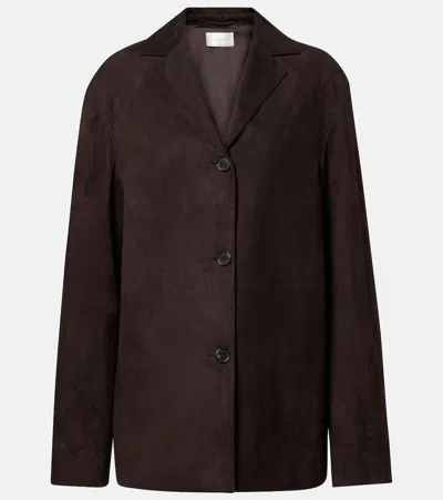 The Row Fabian Suede Single-breasted Jacket In Brown