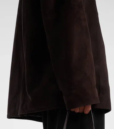 The Row Fabian Suede Single-breasted Jacket In Brown