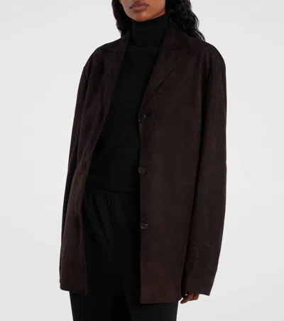 The Row Fabian Suede Single-breasted Jacket In Brown