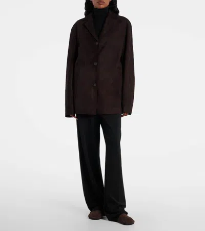 The Row Fabian Suede Single-breasted Jacket In Brown