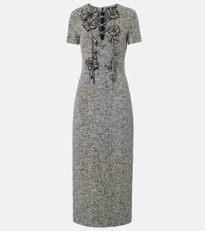 Oscar De La Renta Boucle Jersey Tweed Midi Day Dress In Gray