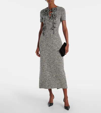 Oscar De La Renta Boucle Jersey Tweed Midi Day Dress In Gray