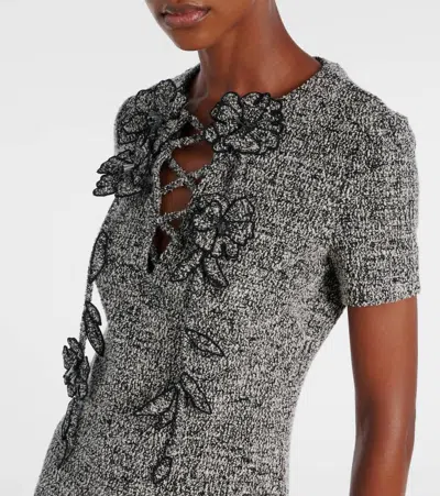 Oscar De La Renta Boucle Jersey Tweed Midi Day Dress In Gray