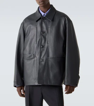 Lemaire Buttoned Leather Jacket In Black