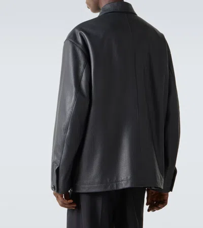 Lemaire Buttoned Leather Jacket In Black