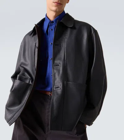 Lemaire Buttoned Leather Jacket In Black