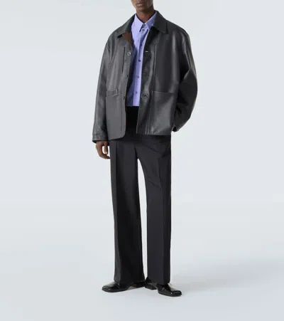 Lemaire Buttoned Leather Jacket In Black