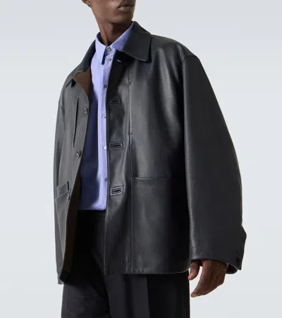 Lemaire Buttoned Leather Jacket In Black