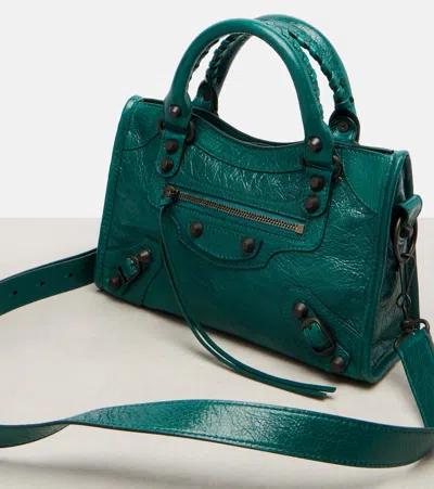 Balenciaga Mini Le City Crinkle Leather Top Handle Bag In Green