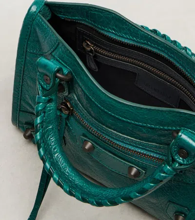Balenciaga Mini Le City Crinkle Leather Top Handle Bag In Green