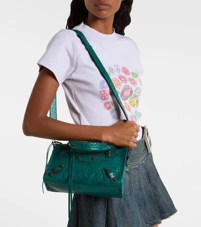 Balenciaga Mini Le City Crinkle Leather Top Handle Bag In Green