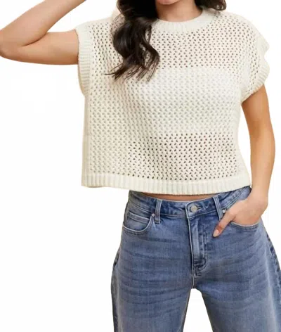 Anniewear Open Stitch Drop Shoulder Crop Sweater Top In Ivory In Multi