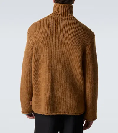 Loewe Mens Tan Turtleneck Knitted Wool Sweater In Brown