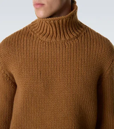 Loewe Mens Tan Turtleneck Knitted Wool Sweater In Brown